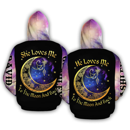 Skull I Love You To The Moon And Back Custom Name All Over Print Valentine Gift Couple Matching 3D Hoodie For Couple