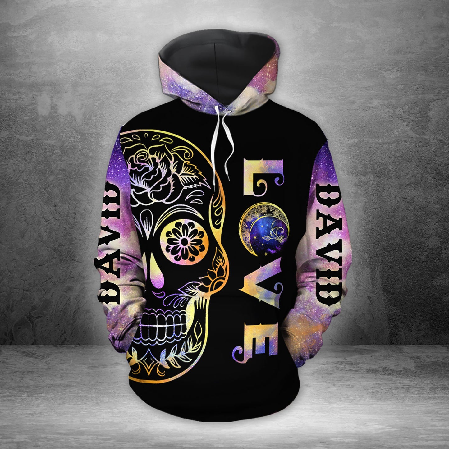 Skull I Love You To The Moon And Back Custom Name All Over Print Valentine Gift Couple Matching 3D Hoodie For Couple