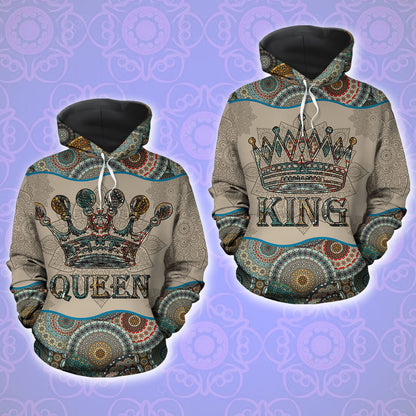 King And Queen Mandala Pattern All Over Print Valentine Gift Couple Matching 3D Hoodie Personalizedwitch For Couple