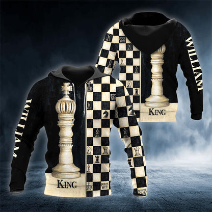 Her King His Queen Chess Pattern Custom Name All Over Print Valentine Gift Couple Matching 3D Hoodie For Couple