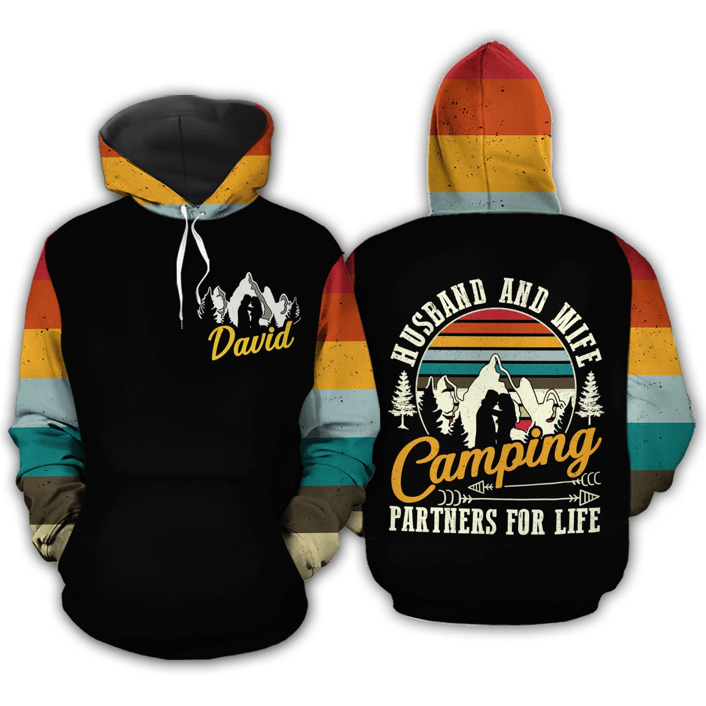 Husband And Wife Camping Partner For Life All Over Print 3D Hoodie For Camper