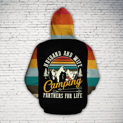 Husband And Wife Camping Partner For Life All Over Print 3D Hoodie For Camper