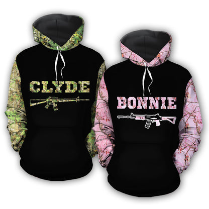 Bonnie & Clyde Custom Name Camo Pattern All Over Print Valentine Gift Couple Matching 3D Hoodie For Couple