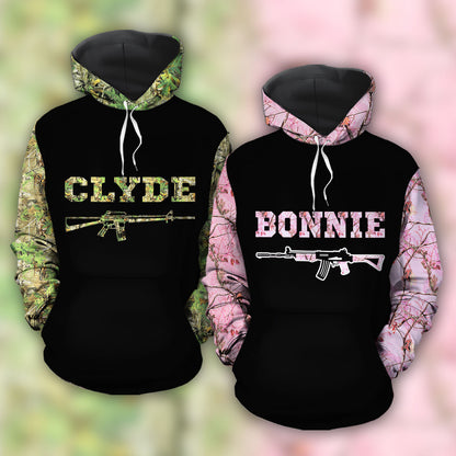 Bonnie & Clyde Custom Name Camo Pattern All Over Print Valentine Gift Couple Matching 3D Hoodie For Couple