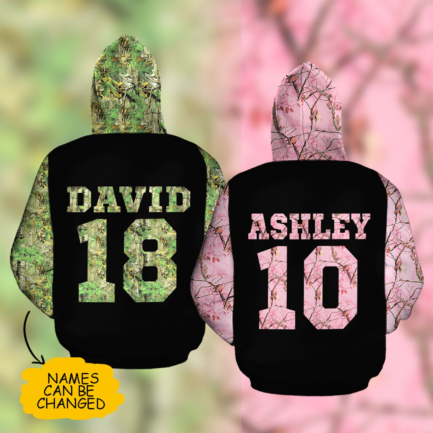 Bonnie & Clyde Custom Name Camo Pattern All Over Print Valentine Gift Couple Matching 3D Hoodie For Couple