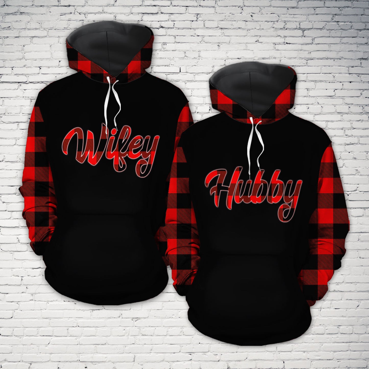 Holding Hand Hubby Wifey Custom Name All Over Print Valentine Gift Couple Matching 3D Hoodie Personalizedwitch For Couple