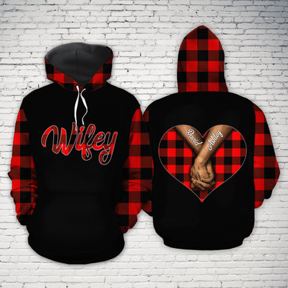Holding Hand Hubby Wifey Custom Name All Over Print Valentine Gift Couple Matching 3D Hoodie Personalizedwitch For Couple