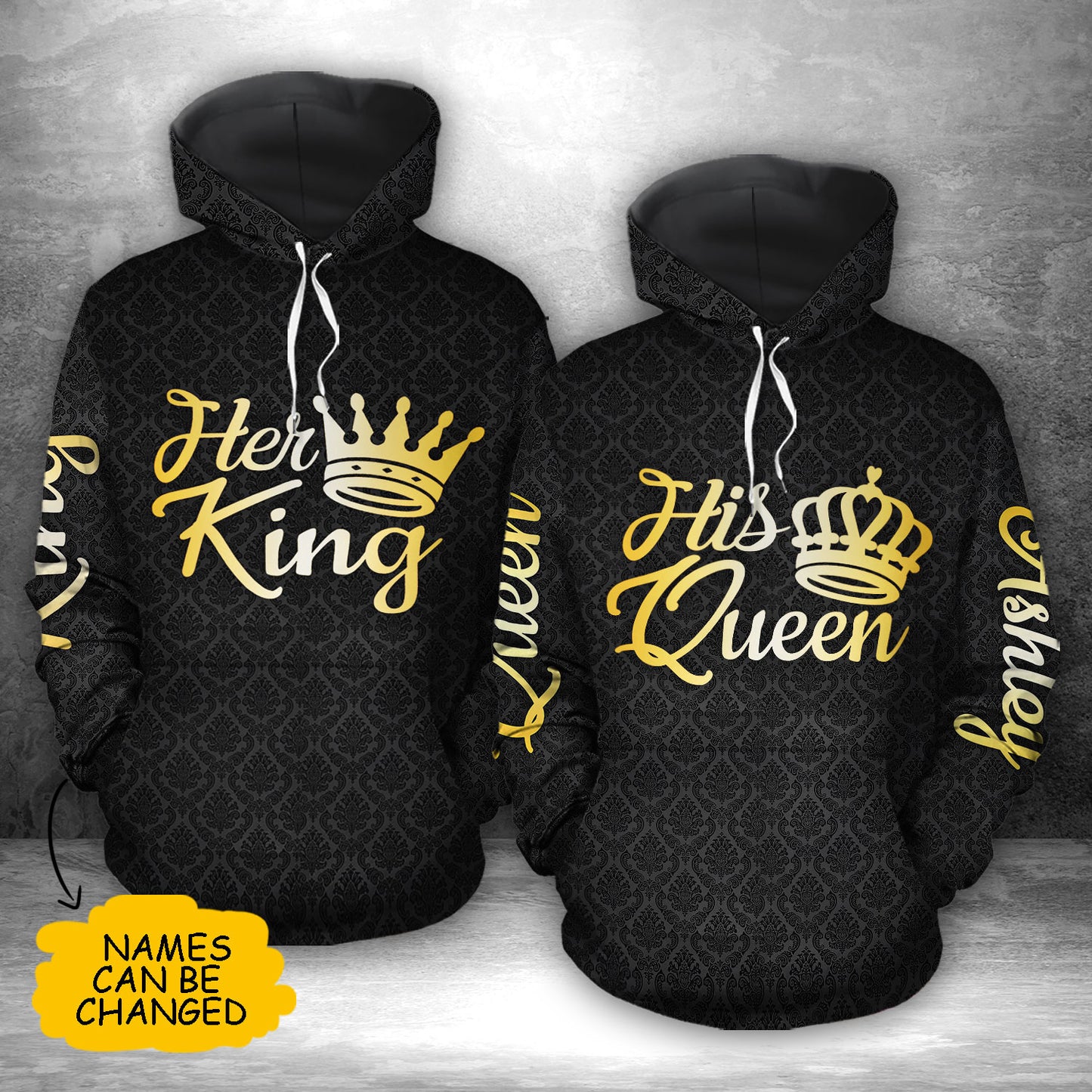 Her King His Queen Custom Name All Over Print Valentine Gift Couple Matching 3D Hoodie For Couple