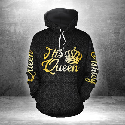 Her King His Queen Custom Name All Over Print Valentine Gift Couple Matching 3D Hoodie For Couple