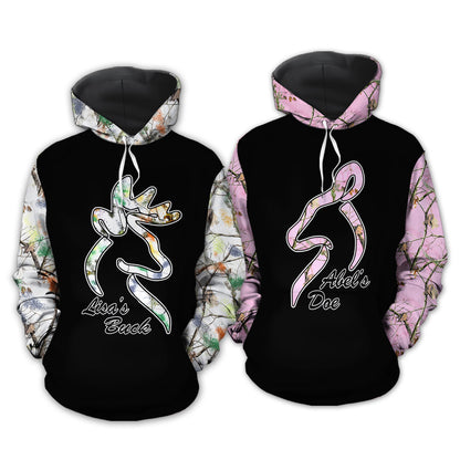 Her Buck His Doe Custom Name All Over Print Valentine Gift Couple Matching 3D Hoodie For Couple