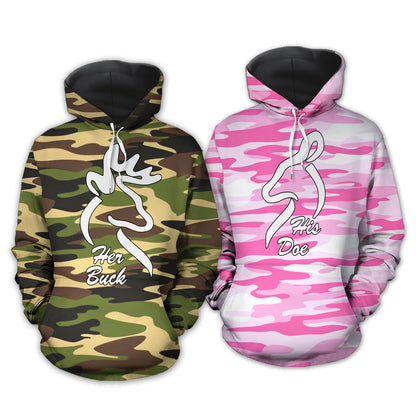 Her Buck His Doe Camouflage Custom Number Matching Couple Hoodie Personalizedwitch For Couple