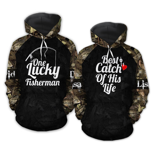 Fishing Couple Custom Name All Over Print Valentine Gift Couple Matching 3D Hoodie Personalizedwitch For Couple