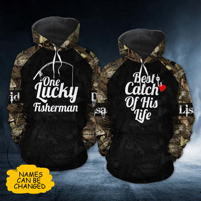 Fishing Couple Custom Name All Over Print Valentine Gift Couple Matching 3D Hoodie Personalizedwitch For Couple
