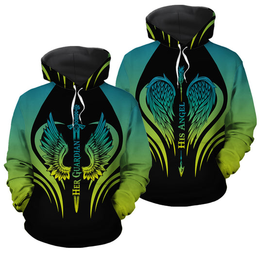 Her Guardian His Angel All Over Print Valentine Gift Couple Matching 3D Hoodie
