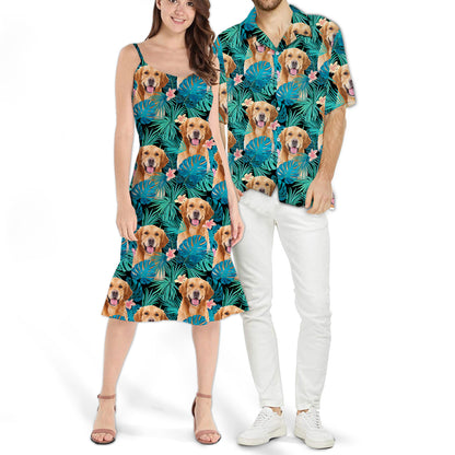 Custom Dog Image Tropical Leaf Matching Hawaiian Outfit