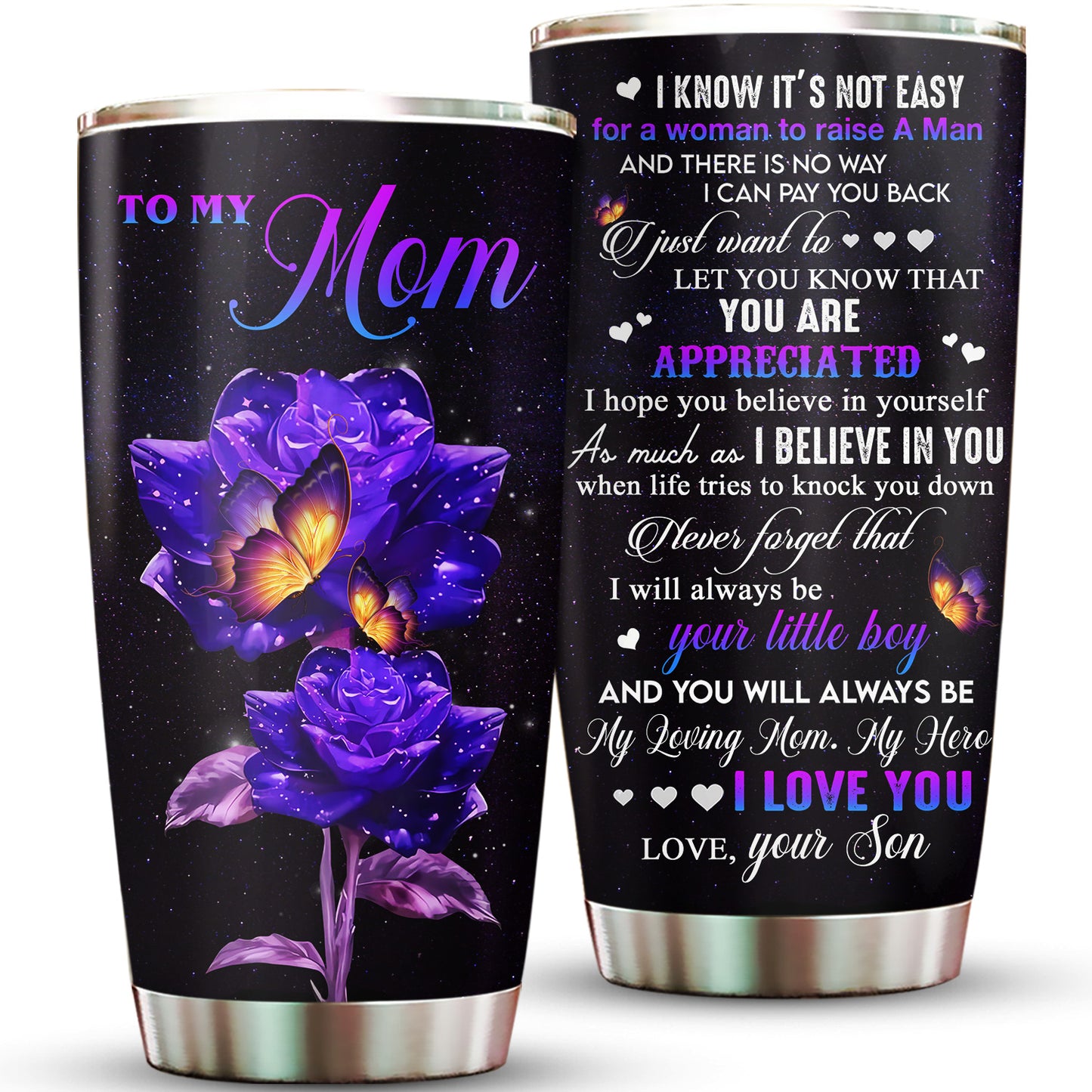 I Love You Mom Roses Butterfly 20Oz Tumbler