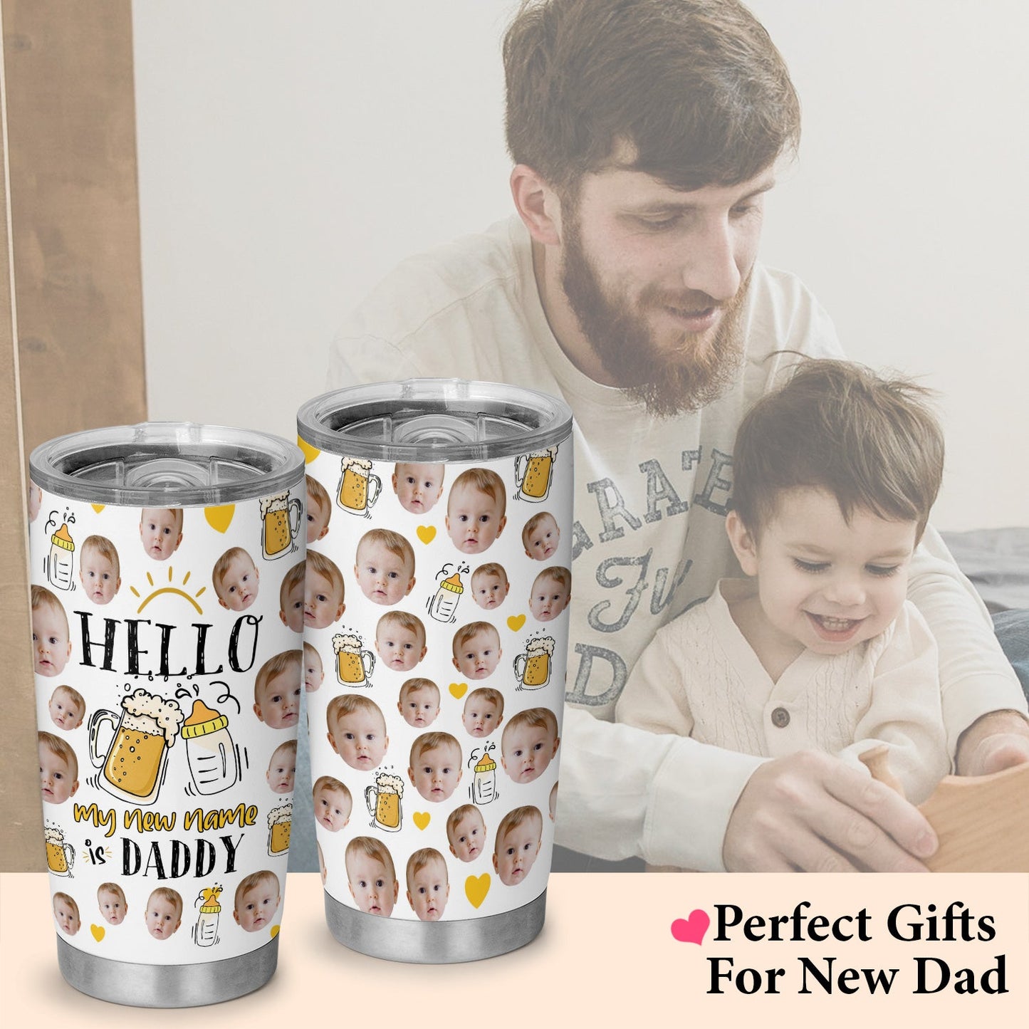 New Name New Daddy Fathers Day Personalized Newborns Photo 20Oz Tumbler