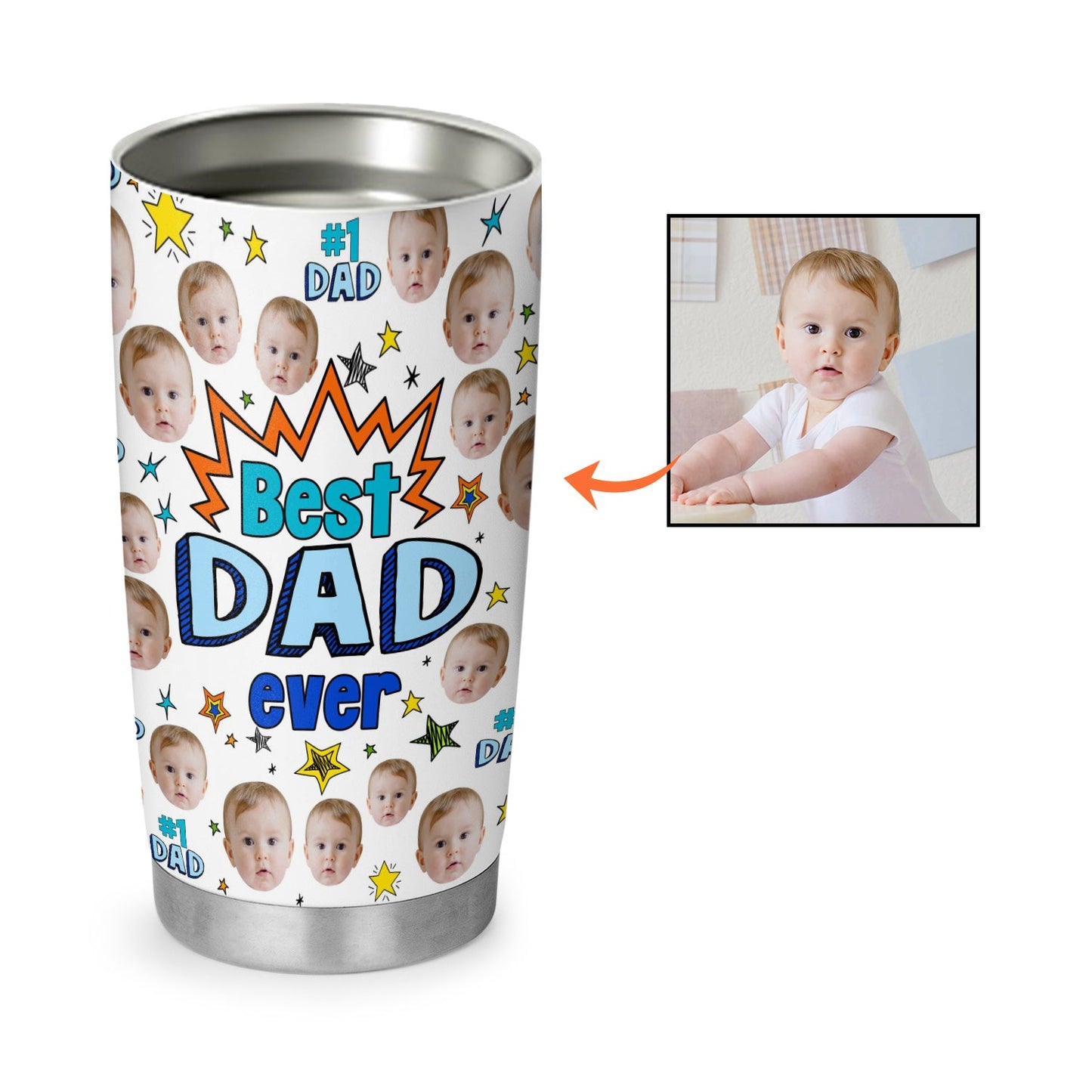 Best Dad Ever First Time New Dad Personalized Baby Photo 20Oz Tumbler