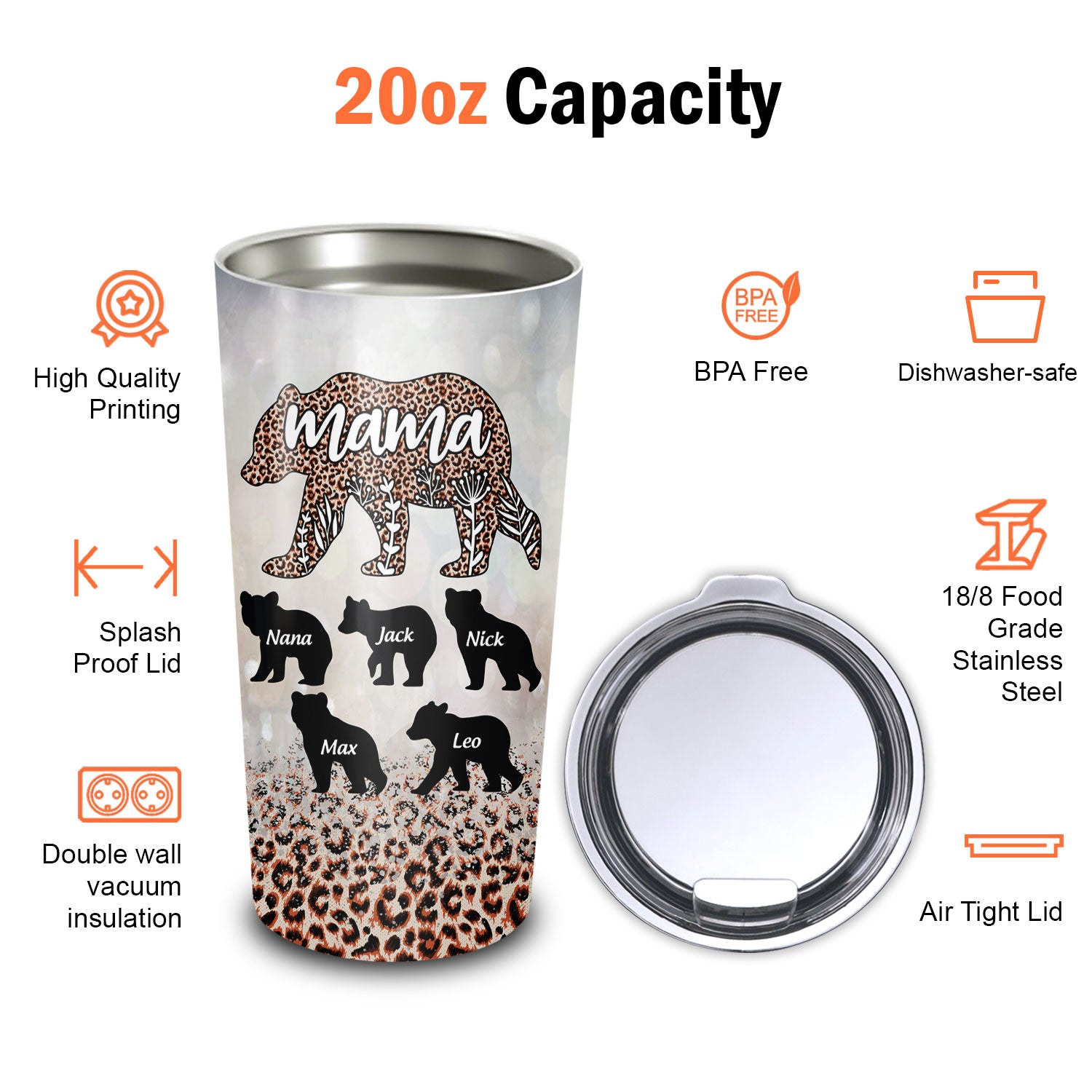 Mama Bear Tumbler, Personalized - 20 oz - 13 Colors - Laser Engraved Names  up to 6 Cubs, 14 Font Opt…See more Mama Bear Tumbler, Personalized - 20 oz