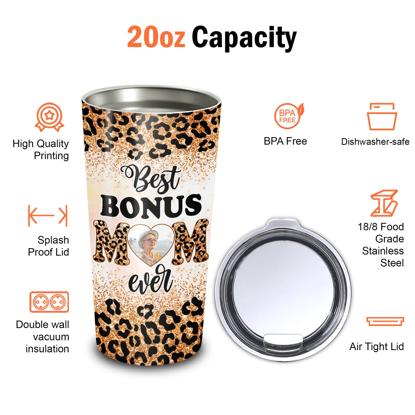 Best Bonus Mom Ever Leopard Pattern Custom Image 20Oz Tumbler