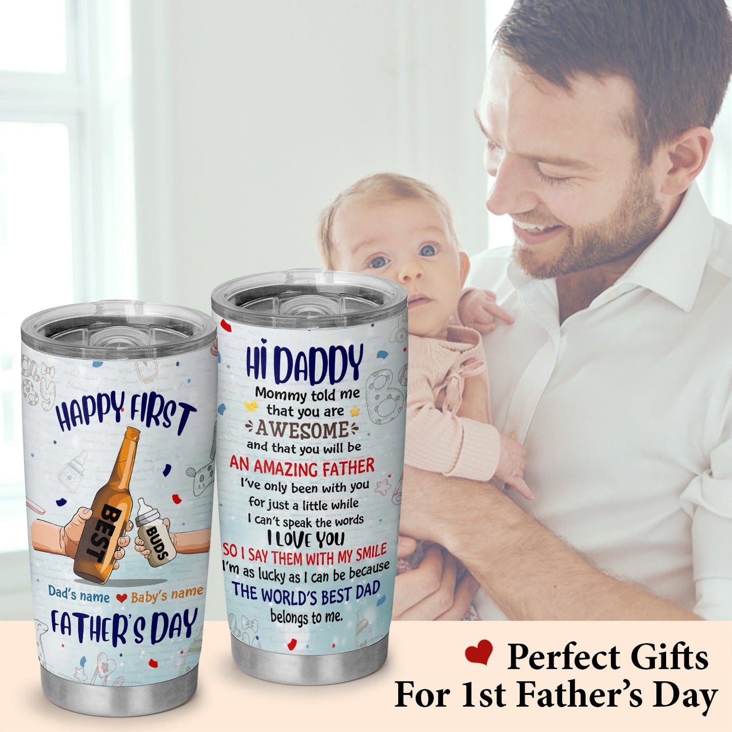 Happy 1St Fathers Day To New Dad From Baby Son Personalized 20Oz Tumbler
