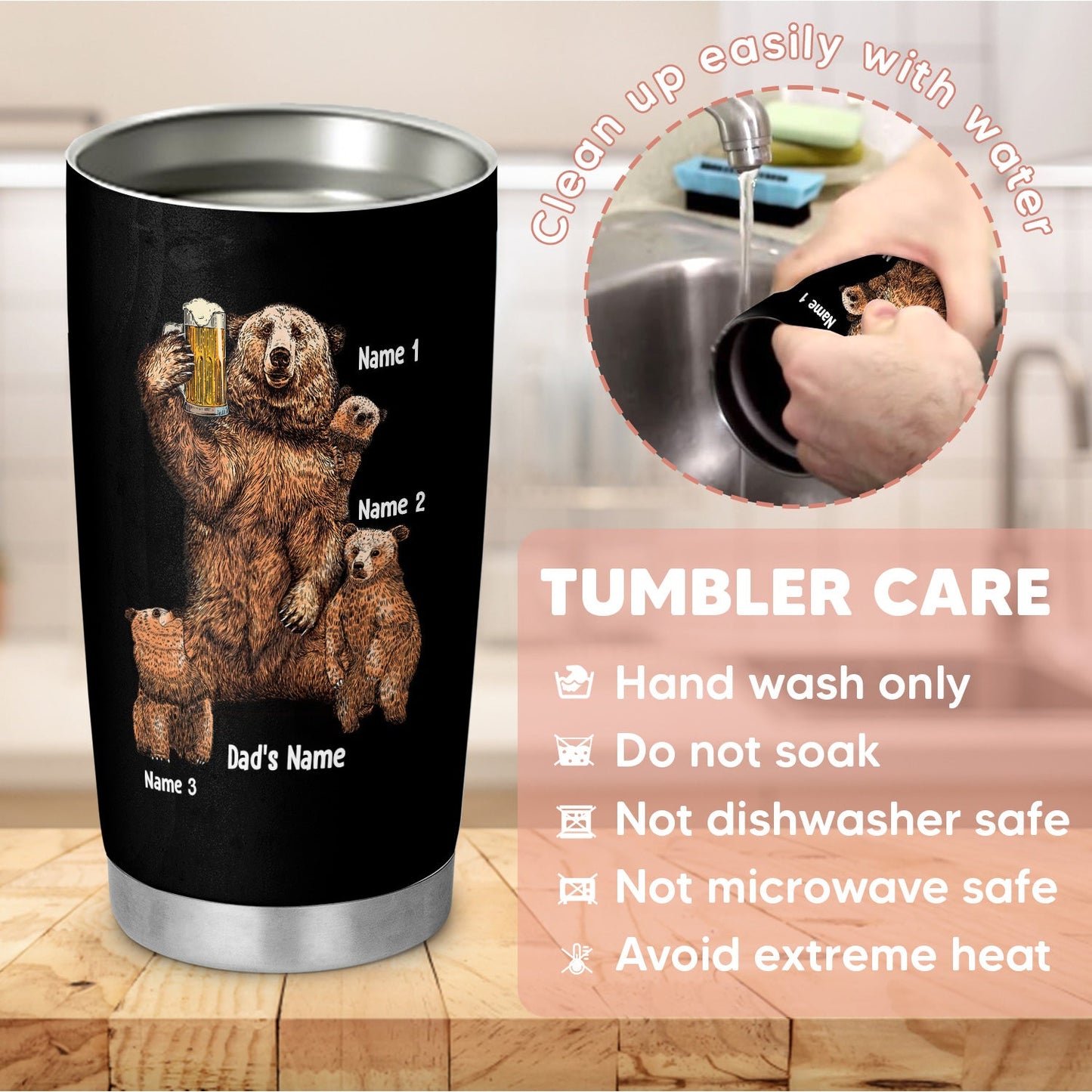 Dad Bod Daddy Papa Bear And Cubs Personalized 20Oz Tumbler