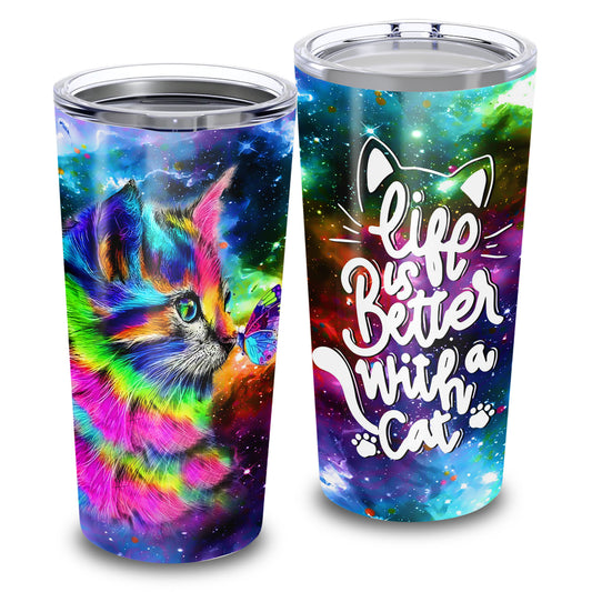 Life Is Better With A Cat Colorful Beauty 20Oz Tumbler