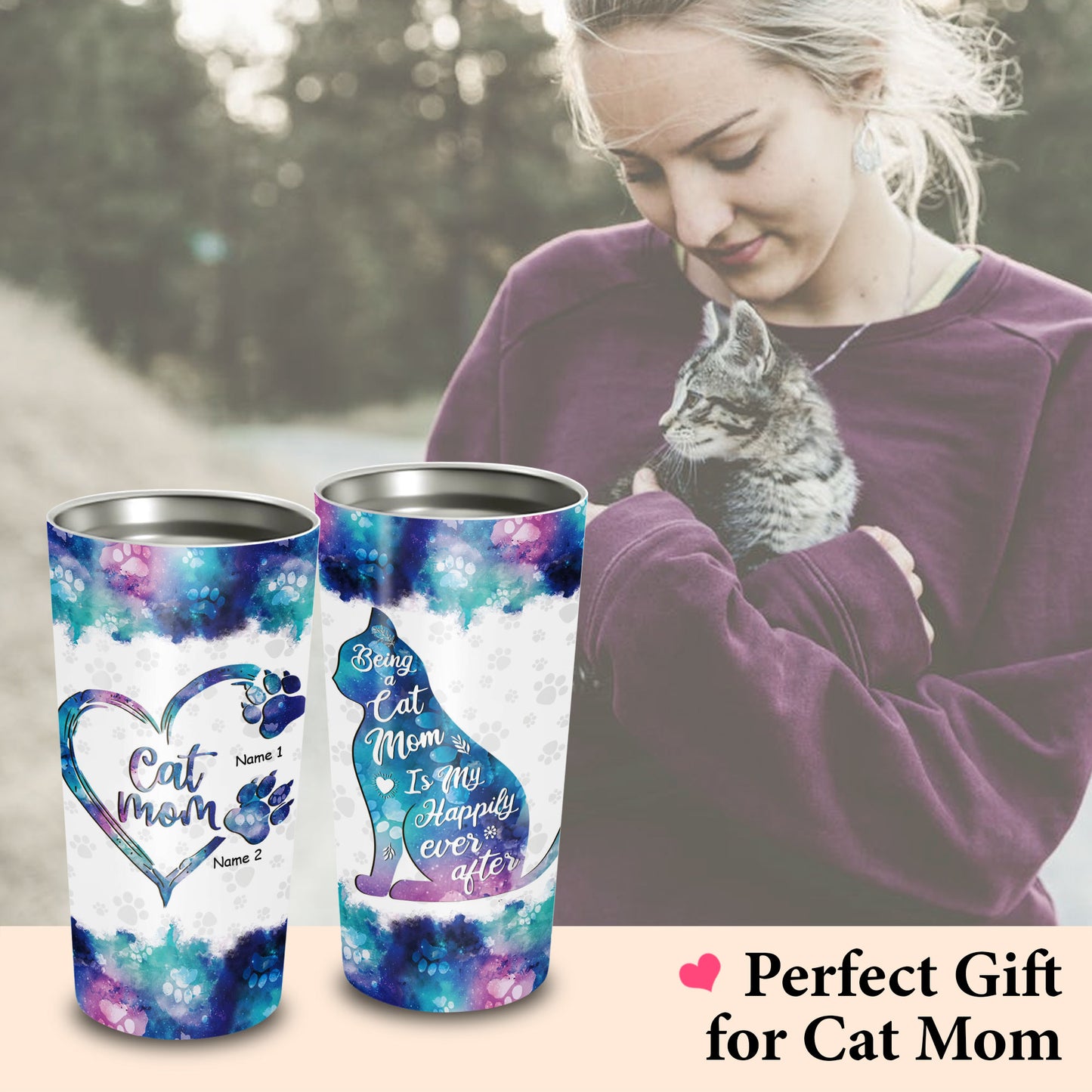 Being A Cat Mom Is My Happily Ever After Custom Name 20Oz Tumbler