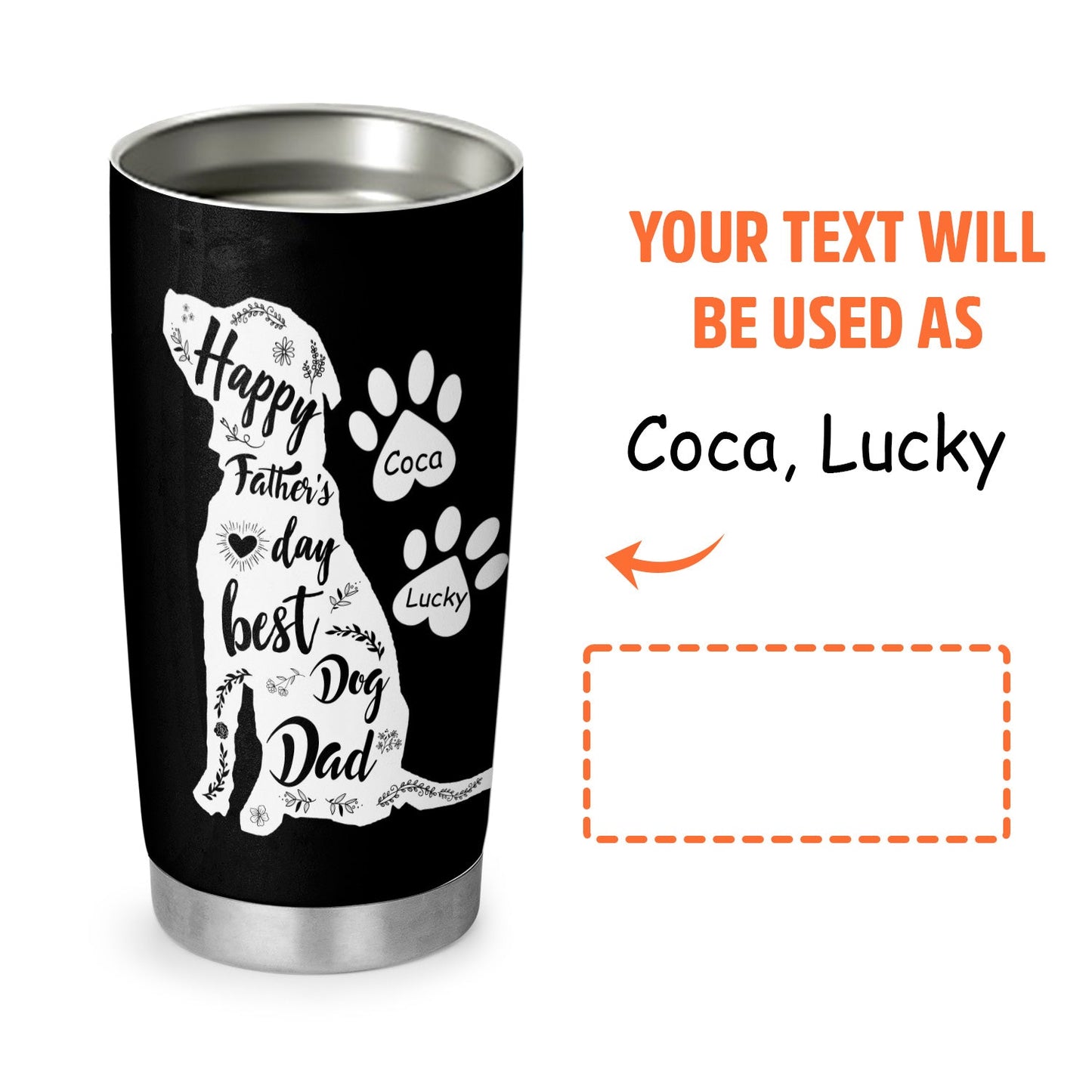 Happy Fathers Day Best Dog Dad Personalized Dog Name 20Oz Tumbler