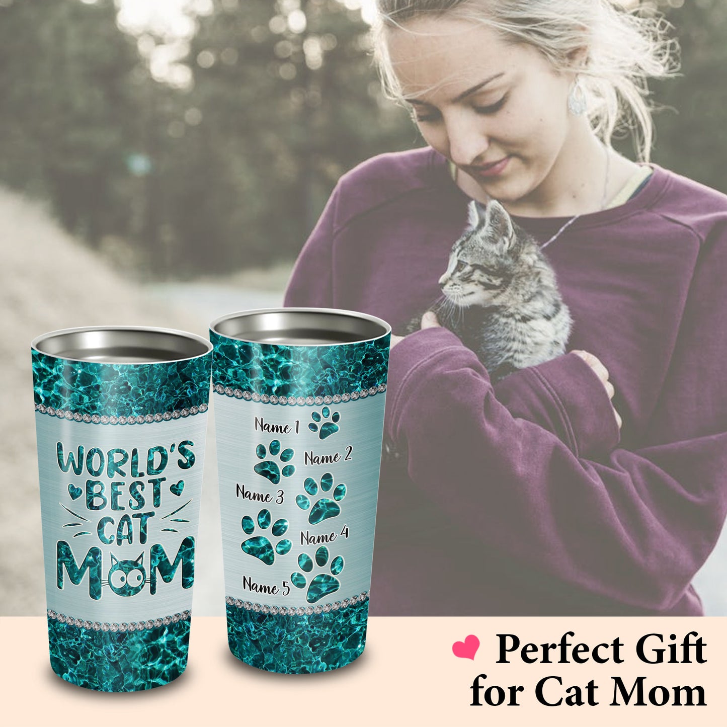 Happy Mother's Day World's Best Cat Mom Ever Custom Name 20Oz Tumbler