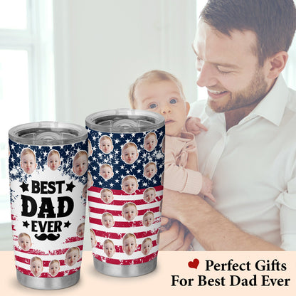 Best Dad Ever New Dad USA Flag Personalized Face 20Oz Tumbler