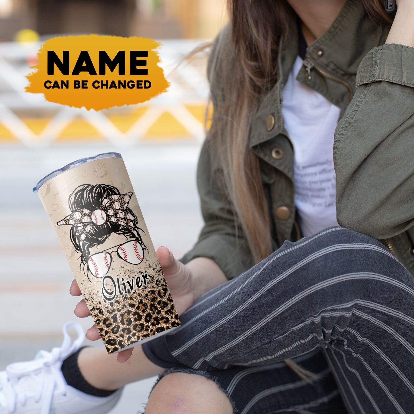 Baseball Mom Leopard Pattern Custom Name 20Oz Tumbler