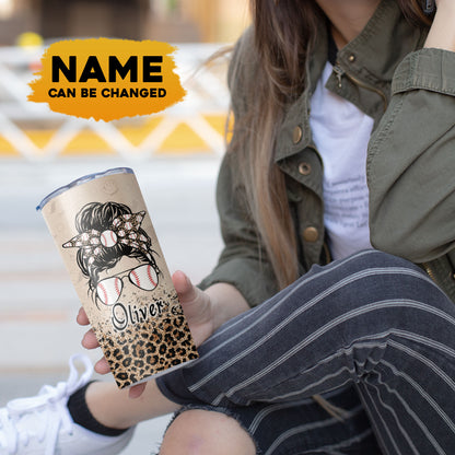 Baseball Mom Leopard Pattern Custom Name 20Oz Tumbler