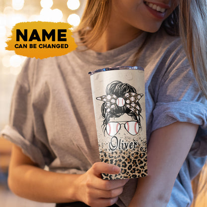 Baseball Mom Leopard Pattern Custom Name 20Oz Tumbler