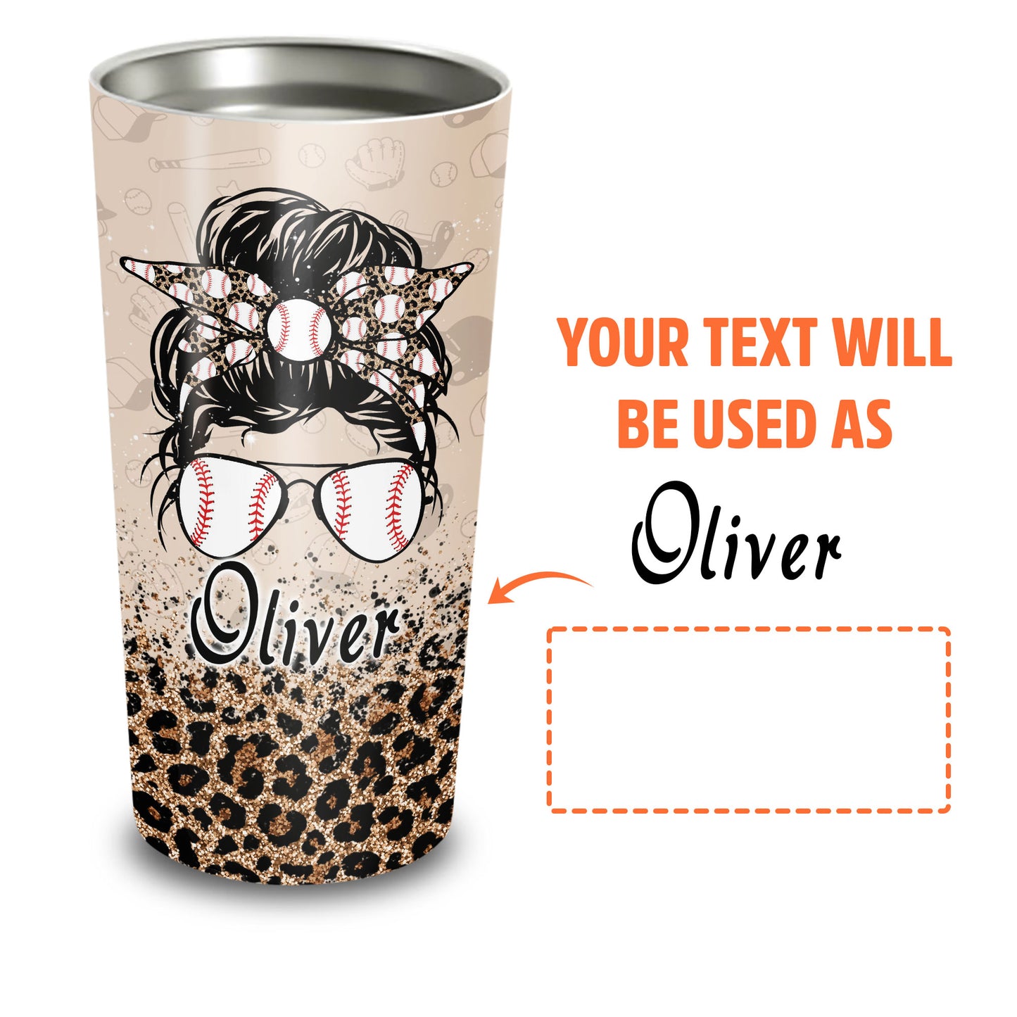 Baseball Mom Leopard Pattern Custom Name 20Oz Tumbler