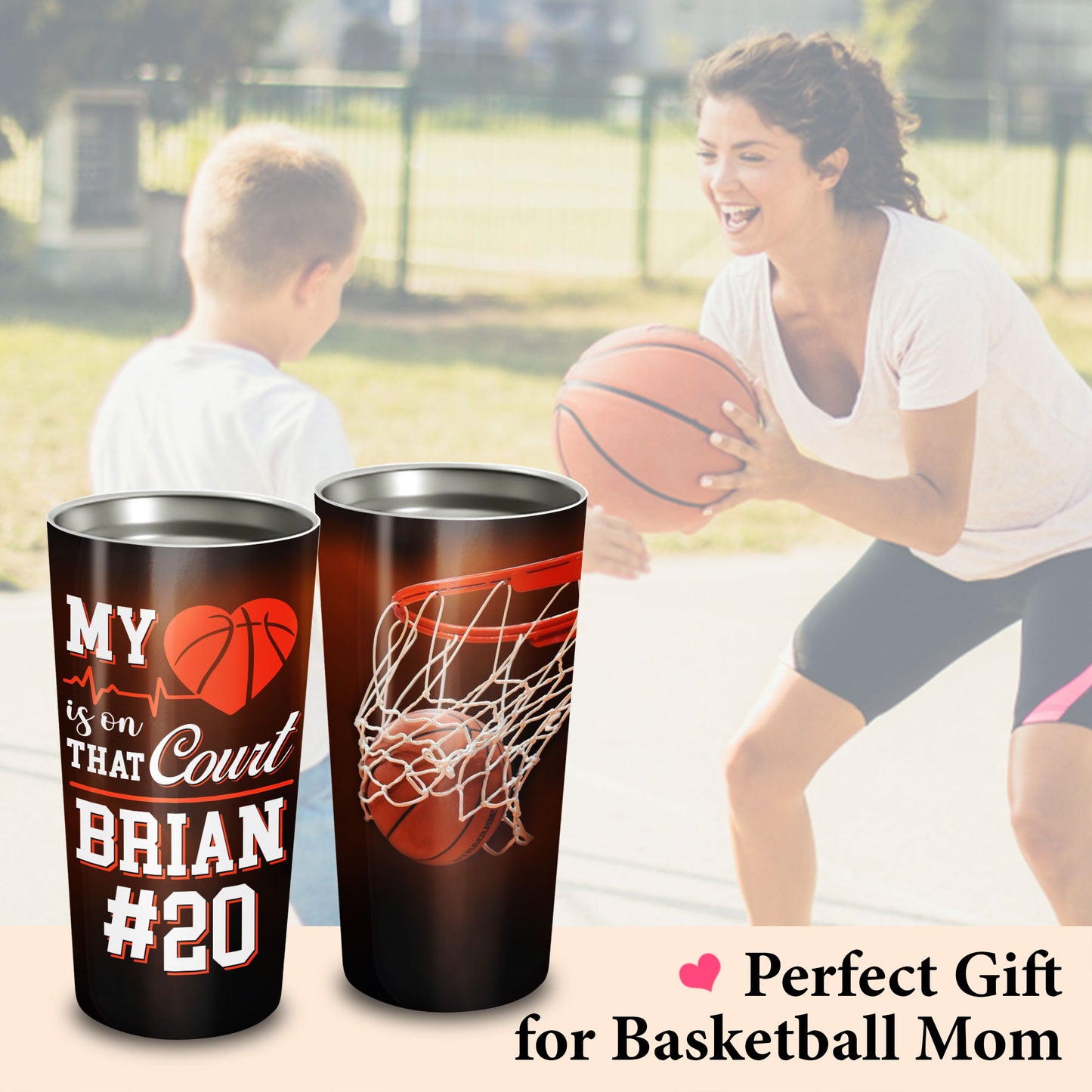 My Heart Is On That Court Custom Name & Number 20Oz Tumbler