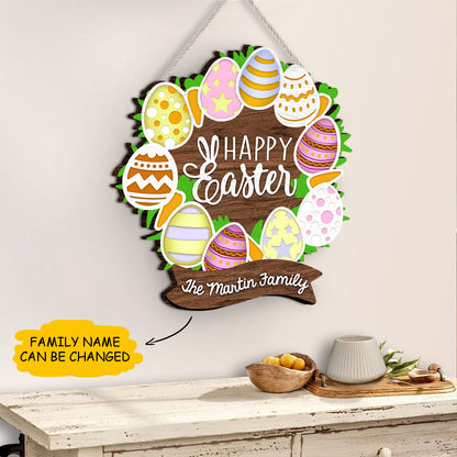 Custom Name Happy Easter Egg Wreath Wooden Sign Personalizedwitch