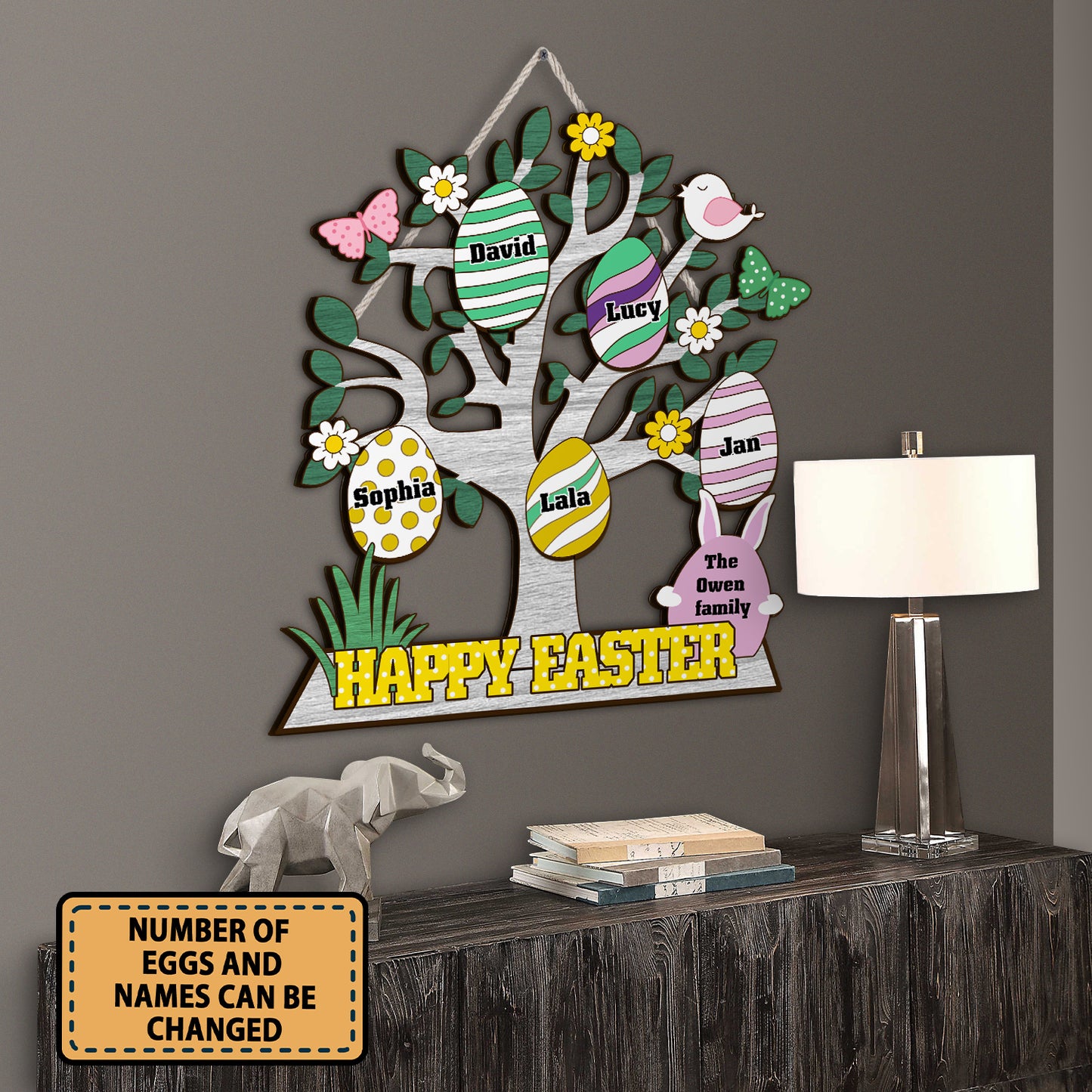 Custom Name Happy Easter Tree Wooden Sign Personalizedwitch