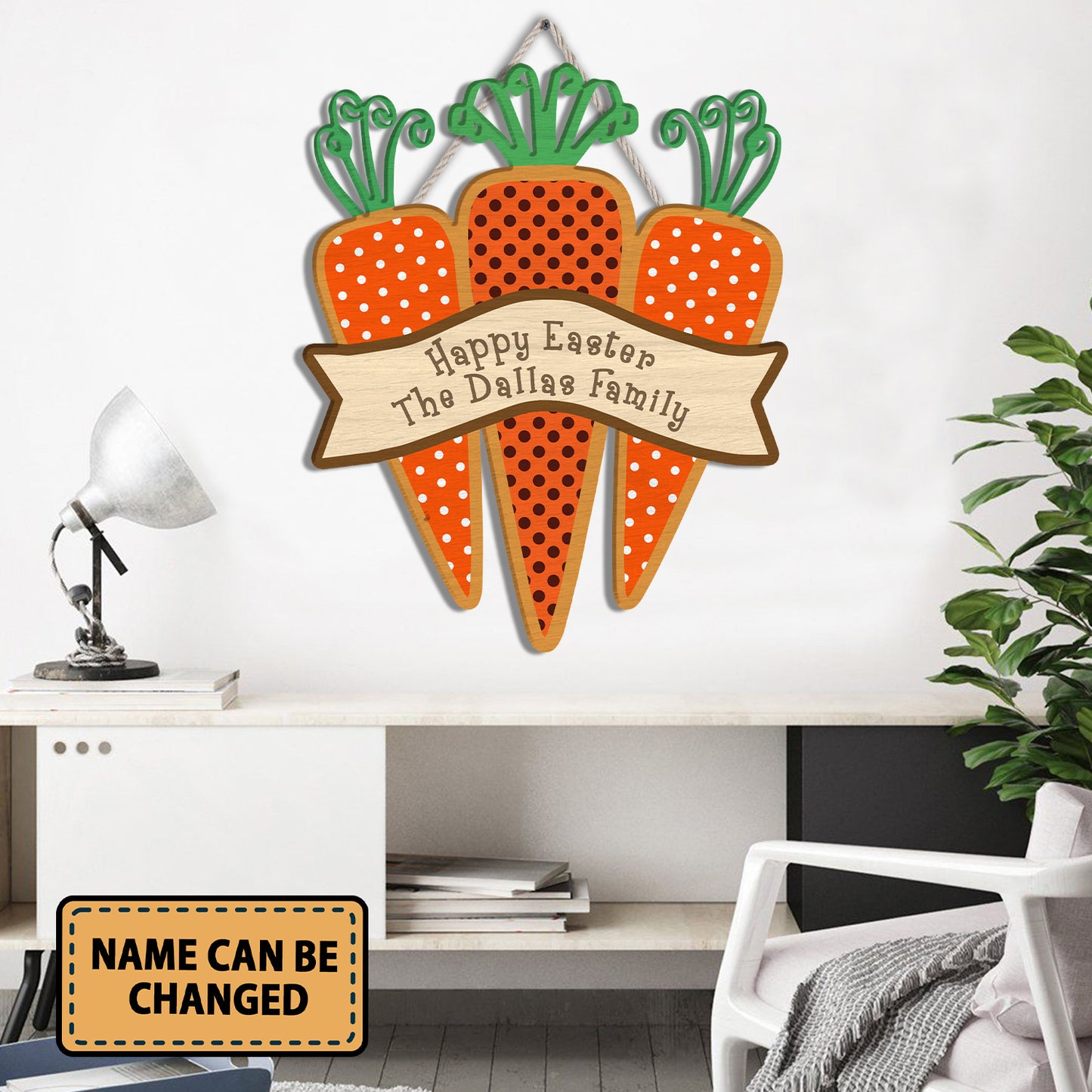 Custom Name Happy Easter Lovely Carrot Wooden Sign Personalizedwitch