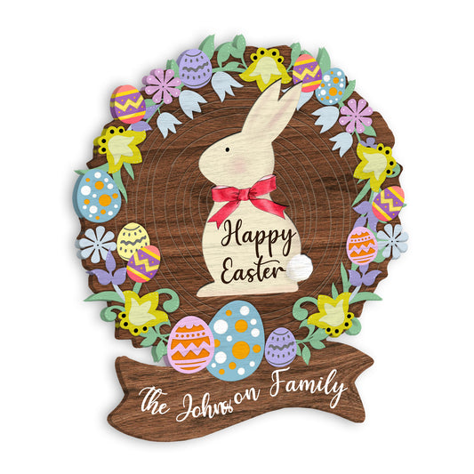 Custom Name Happy Easter Wreath Egg Decoration Wooden Sign Personalizedwitch