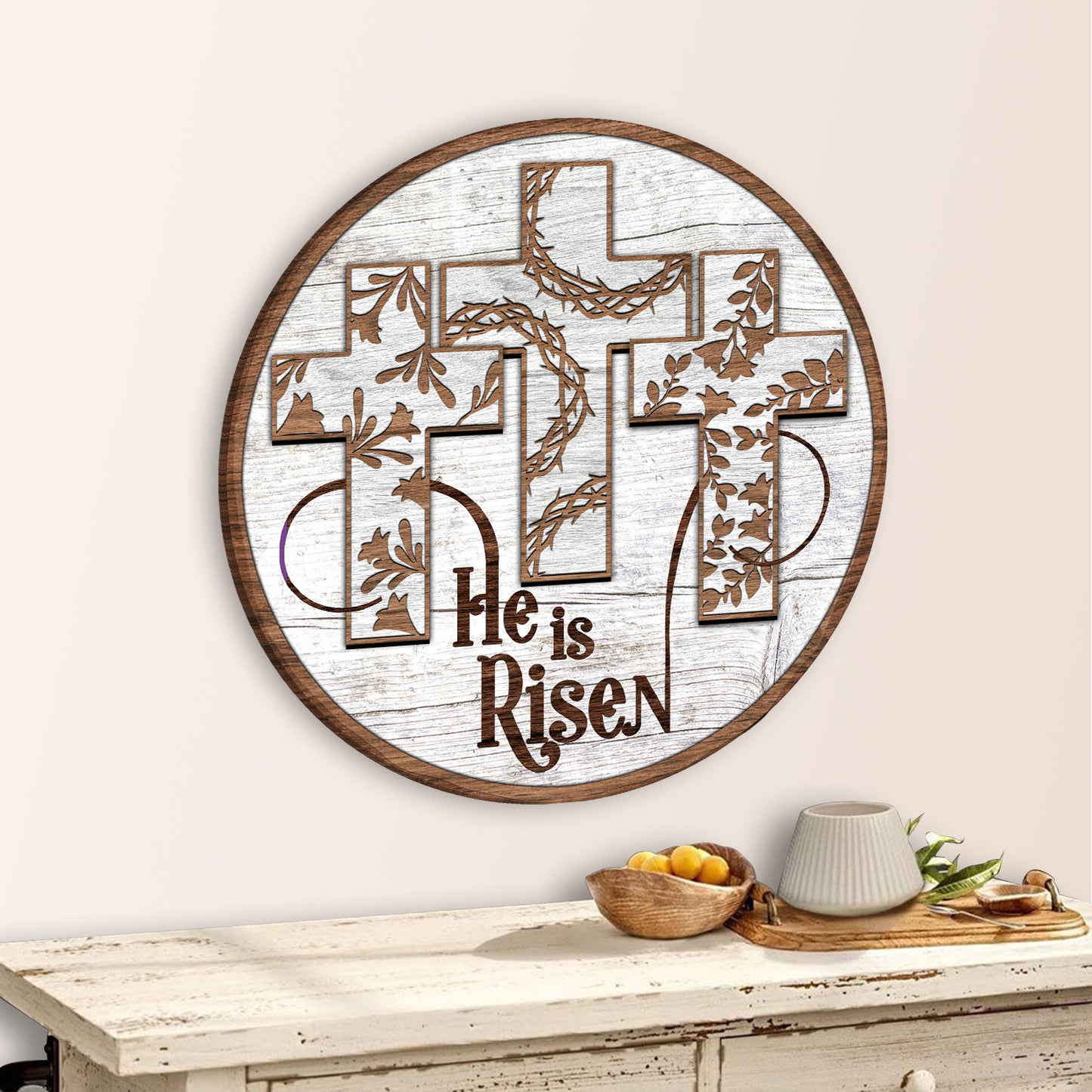 He Is Risen Cross Wooden Sign Personalizedwitch