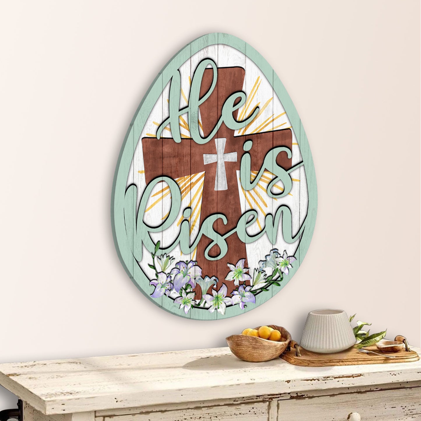 He Is Risen Easter Egg Decoration Wooden Sign Personalizedwitch