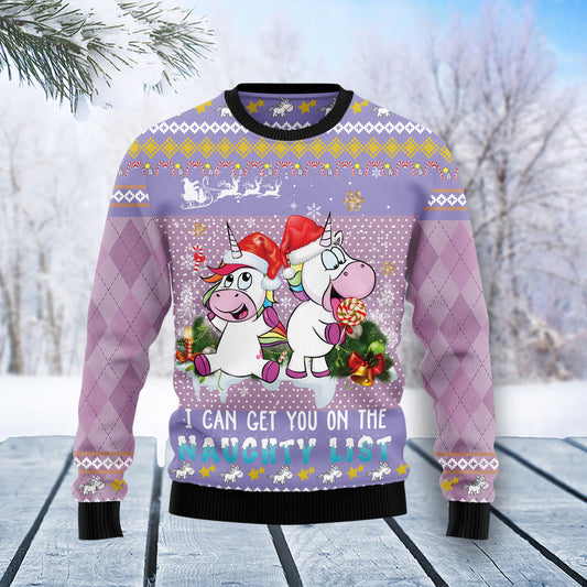 Unicorn Naughty List T2311 unisex womens & mens, couples matching, friends, funny family ugly christmas holiday sweater gifts (plus size available)