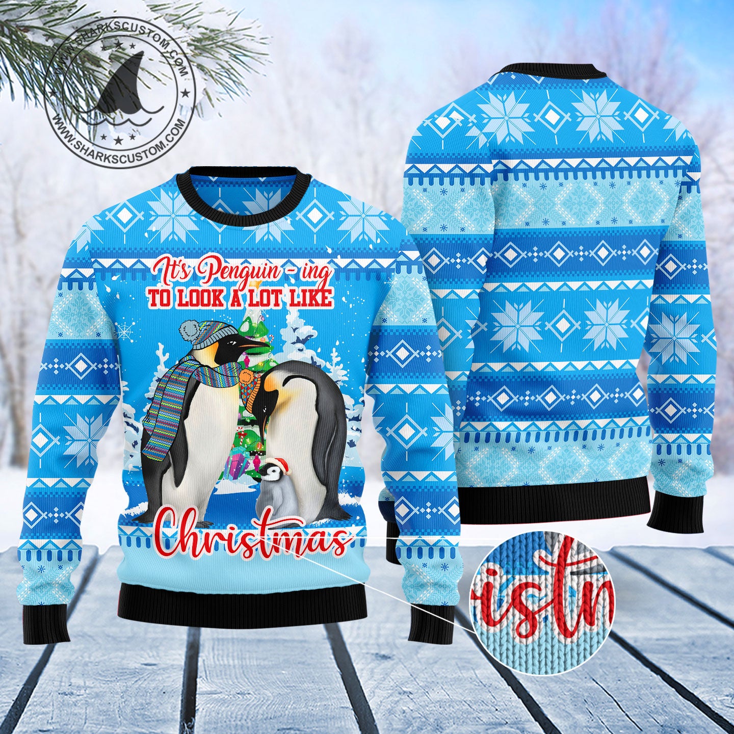 Penguin Family T2411 unisex womens & mens, couples matching, friends, funny family ugly christmas holiday sweater gifts (plus size available)