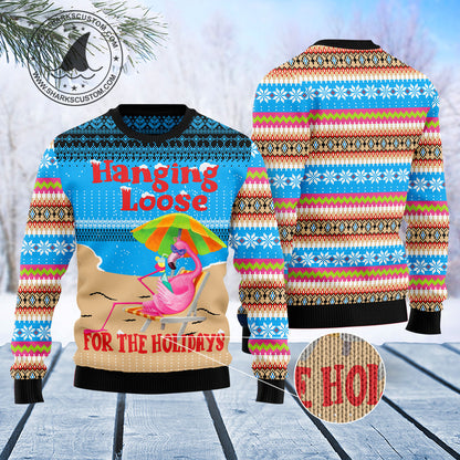 Flamingo Hanging Loose T2411 unisex womens & mens, couples matching, friends, funny family ugly christmas holiday sweater gifts (plus size available)