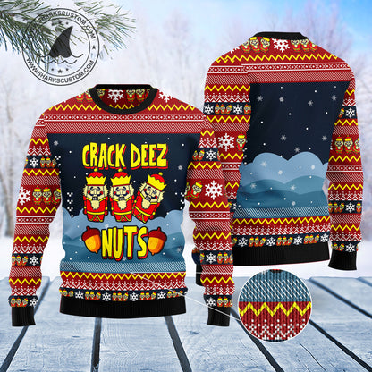 Nutcracker Crack Deez Nuts T2611 unisex womens & mens, couples matching, friends, funny family ugly christmas holiday sweater gifts (plus size available)