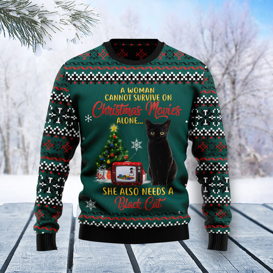 Black Cat Christmas Movie T2710 Ugly Christmas Sweater