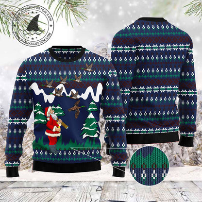 Hunting Duck T2711 unisex womens & mens, couples matching, friends, funny family ugly christmas holiday sweater gifts (plus size available)
