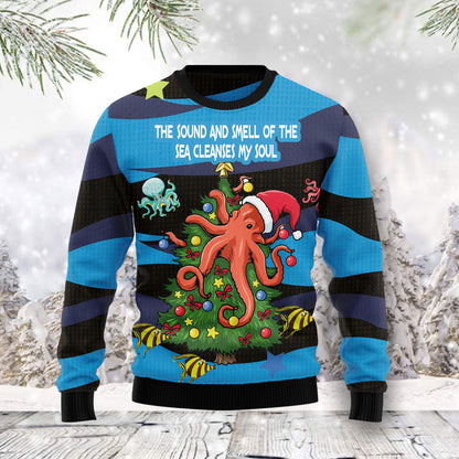 Octopus Soul T3011 unisex womens & mens, couples matching, friends, funny family ugly christmas holiday sweater gifts (plus size available)