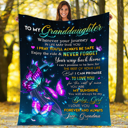 To My Granddaughter Wherever Your Journey In Life Fleece Blanket